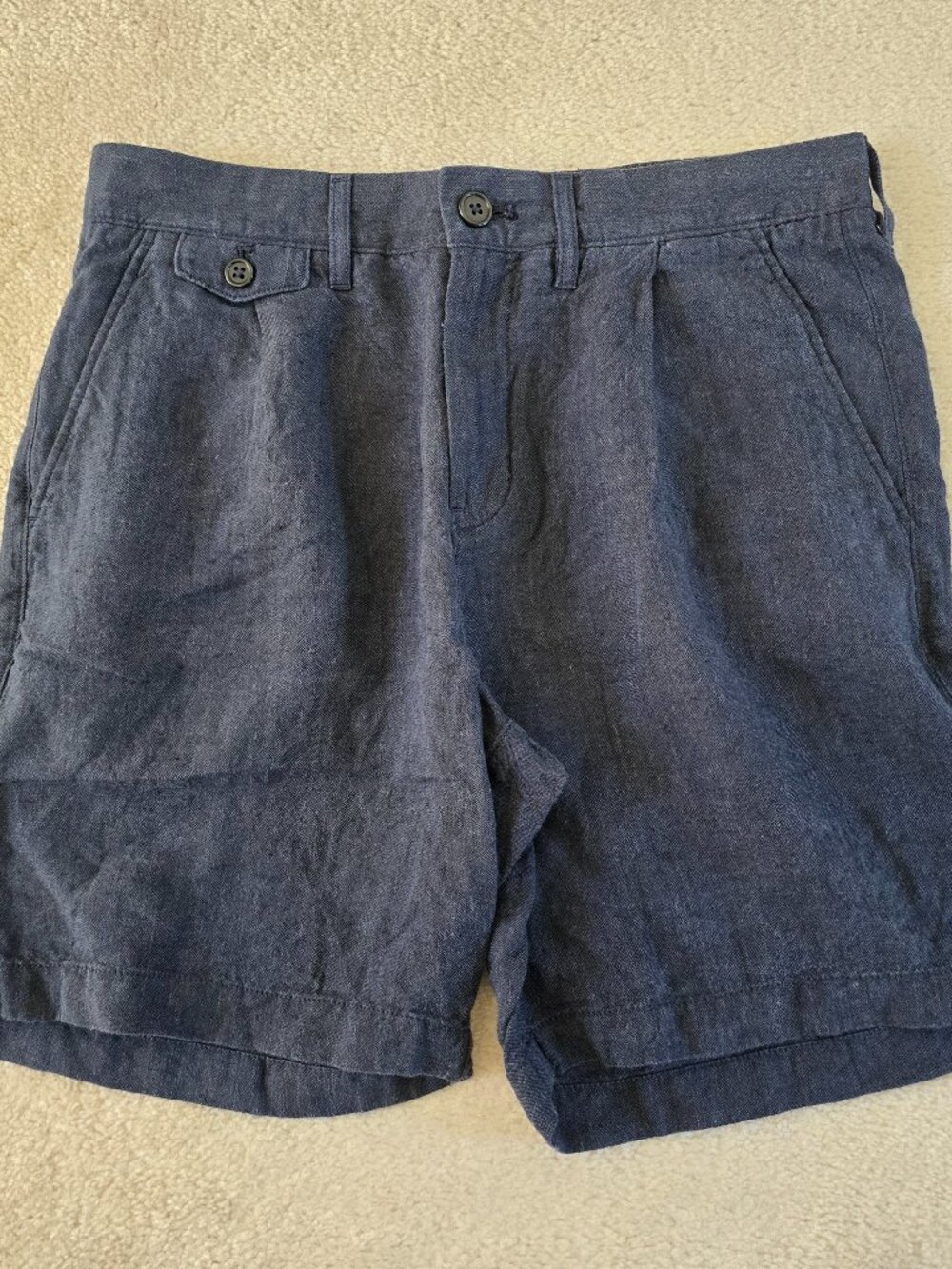 NWOT J Crew 7.5" Pleated Linen Shorts, 29" Waist, Dark Navy Blue Black